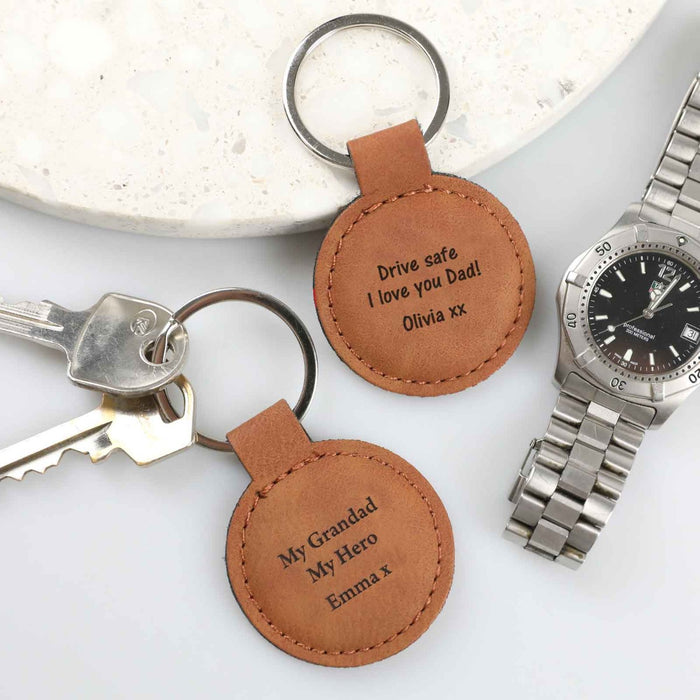 Personalised Engraved Father's Day "Drive Safe We Love You Dad" Leatherette Keyring Present