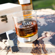 Laser engraved scotch glass and whiskey stones in keepsake box