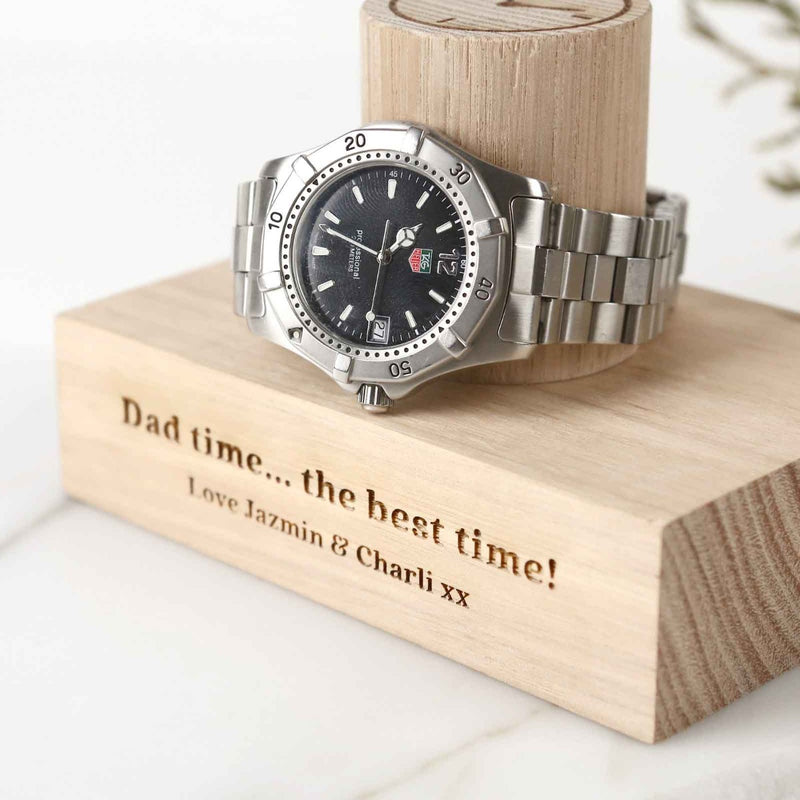Custom Artwork Engraved Father's Day Tasmanian Oak Single Column Smart Watch Stand Gift