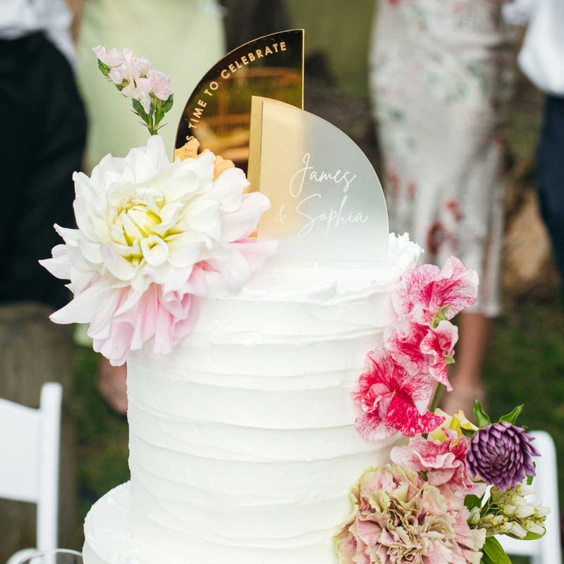 Personalised Engraved Frosted Mirror Gold Semi Arch Cake Toppers