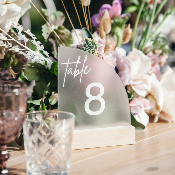 Engraved Frosted Acrylic Sail Table Number with Wooden Base