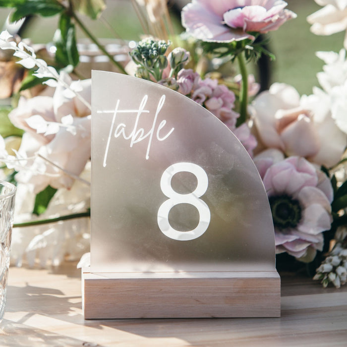 Engraved Frosted Acrylic Sail Table Number with Wooden Base