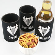 Black & White Groom, Best Man & Groomsman Stubby Holder Bridal Part Gift.