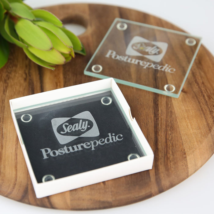 Personalised Engraved Corporate Glass Coaster Gifts in Presentation Box