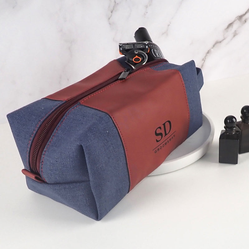 Customised Engraved Initials Name Ruby Blue Toiletry Bag Travel Carry Case