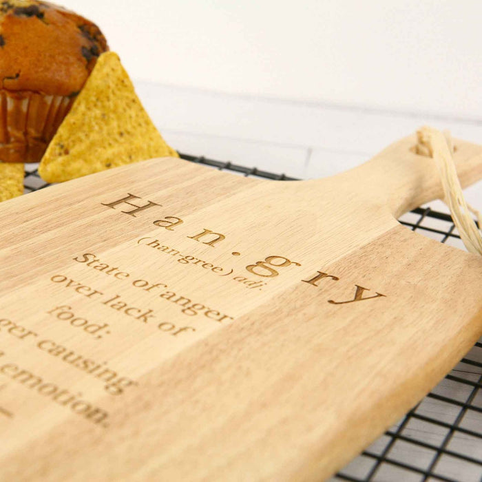Engraved 'Hangry' Wooden Cheese Serving Paddle Board Housewarming Present