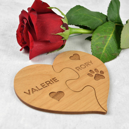 Customised Engraved Valentine's Day Wooden Heart Puzzle Magnet Set Present