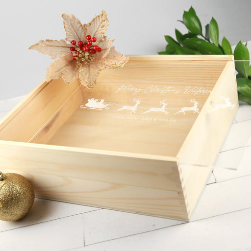 Wooden Christmas Box With Customised Engraved Clear Acrylic Lid Secret Santa Gift
