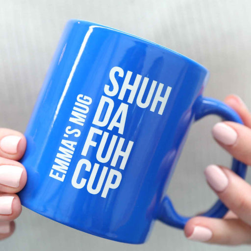 personalised blue coffee and tea mug custom etching name gift