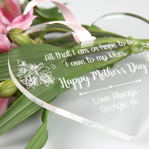 Custom Designed Engraved Mother's Day Clear Heart Decoration Present
