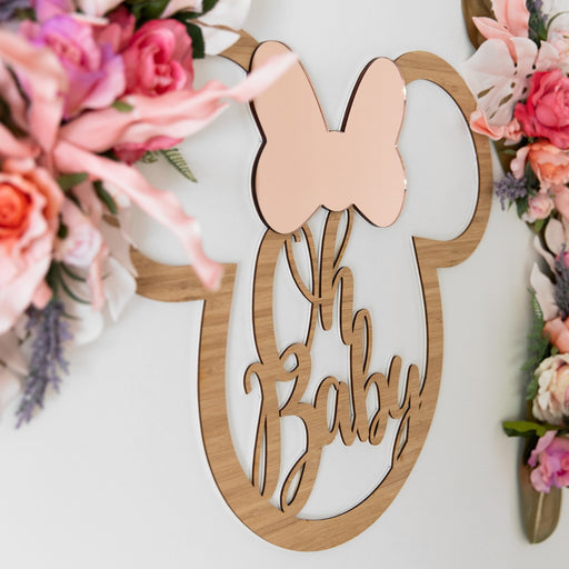 Personalised laser Cut Minnie Mouse 'Oh Baby' Bamboo Sign