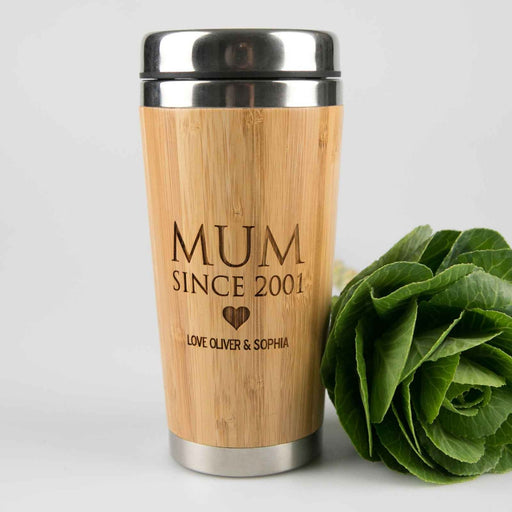 Personalised Engraved Sustainable Bamboo Travel Mug Mother's Day Present