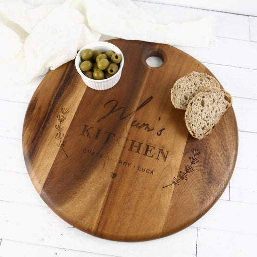 Personalised Engraved Round Wooden Mother's Day Cheese Chopping Serving Board Present