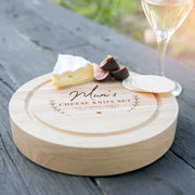 Custom Engraved Round Chopping Board with 3 piece cheese knife set Mother's Day Present