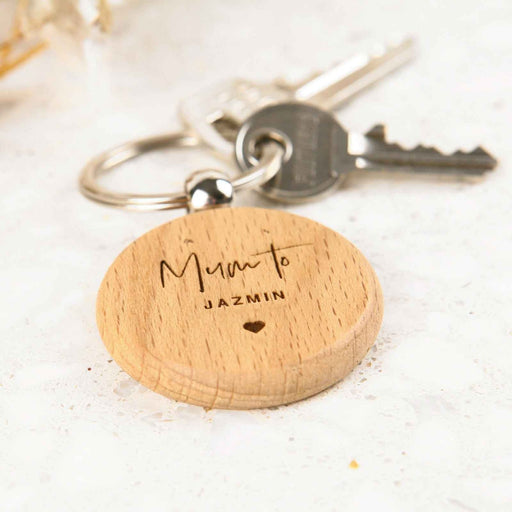 Personalised Engraved Round Wooden Mother's Day Keyring Present