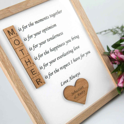 Customised Engraved Mother's Day Wooden Scrabble Piece Photo Frame Present
