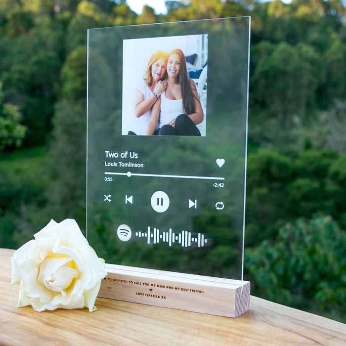 Mother's Day Printed A4 Acrylic Spotify Song Code Plaque with Engraved Wooden Base