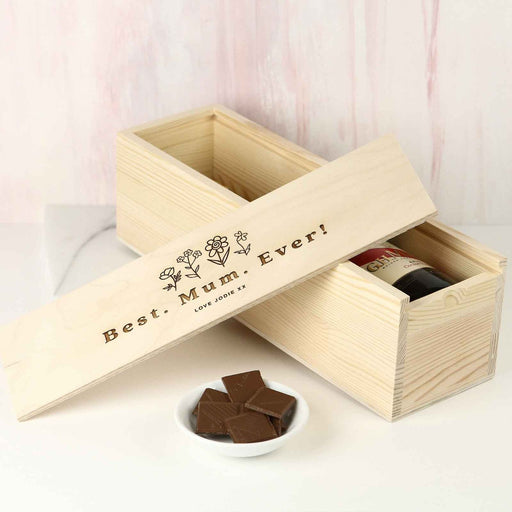 Personalised Mother's Day Natural Pine Wine and Champagne Box with Engraved Lid Gift