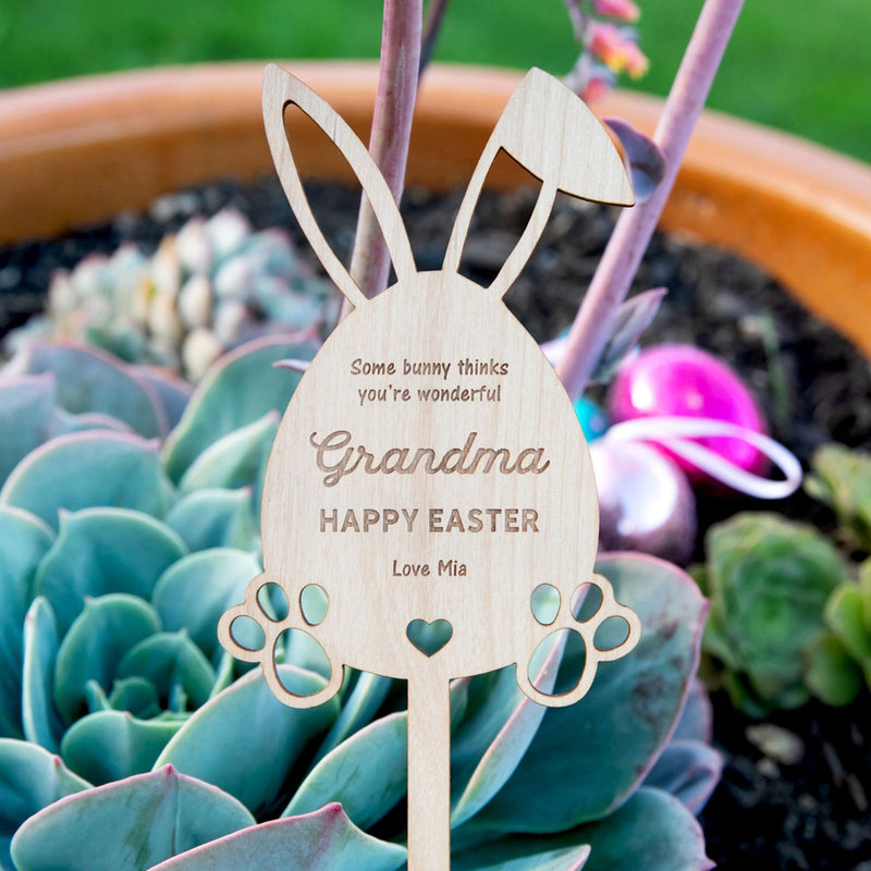 Engraved Wooden Easter Planter Stick