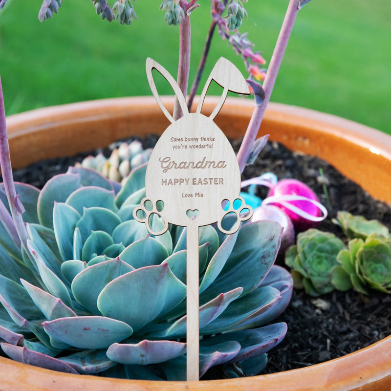 Engraved Wooden Easter Planter Stick