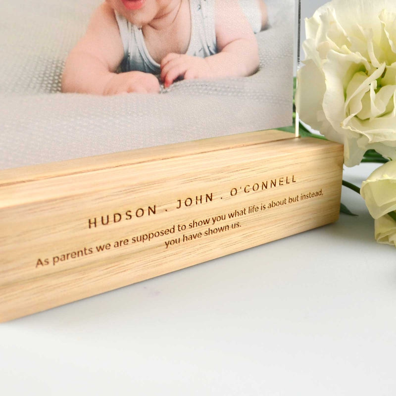 Baby Acrylic Photo Print with Wooden Base