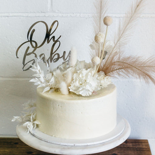 Laser Cut Silver Acrylic "Oh Baby" Christening, Baptism, Naming Day and Baby Shower Cake Topper