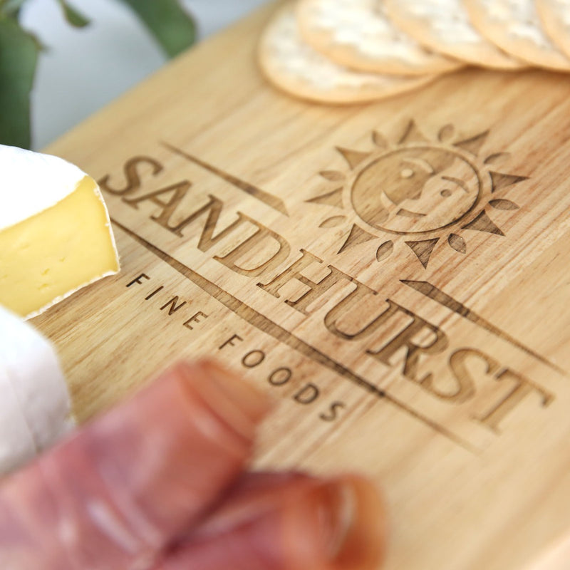 Custom Designed Engraved Corporate Wooden Cheese Serving Chopping Paddle Board