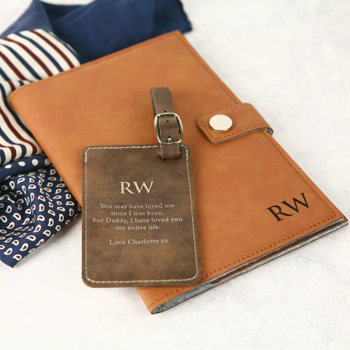 Personalised Engraved Father's Day Leather Passport Holder & Luggage Tag