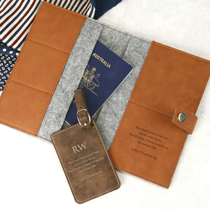 Customised Father's Day Engraved Leatherette Passport Holder plus BONUS Engraved Leatherette Luggage Tag