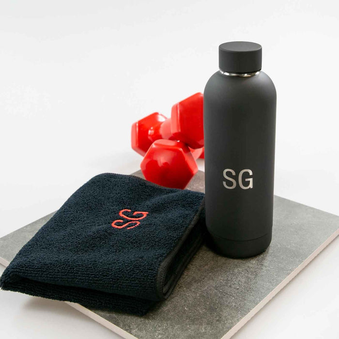 Engraved 500ml Water Bottle and Embroidered Gym Towel Value Set