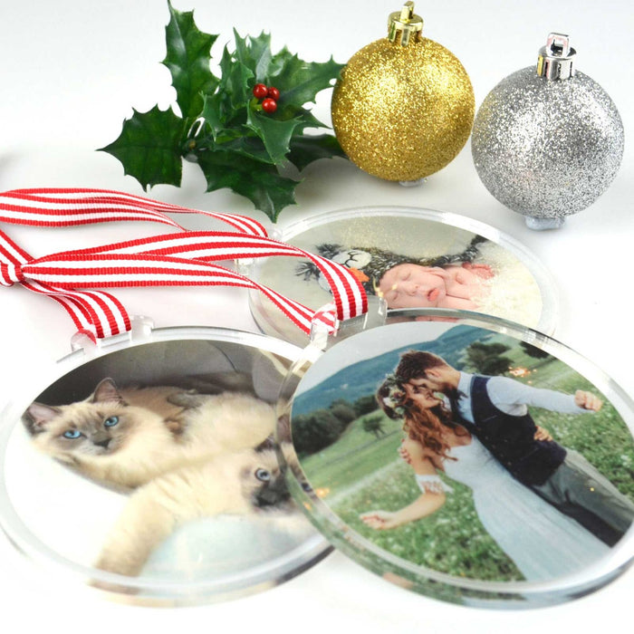 Photo Printed 6mm Clear Acrylic Christmas Bauble Decoration