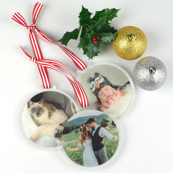 Photo Printed 6mm Clear Acrylic Christmas Bauble Decoration