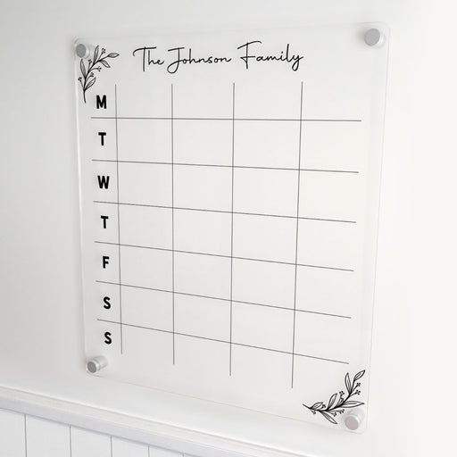 Personalised Printed 6mm Clear Acrylic Small Monthly Family Planner