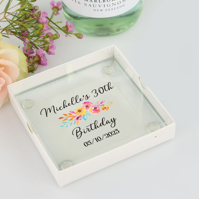 Custom Designed Full Colour Print 30th Birthday Glass Coaster Present with gift Box