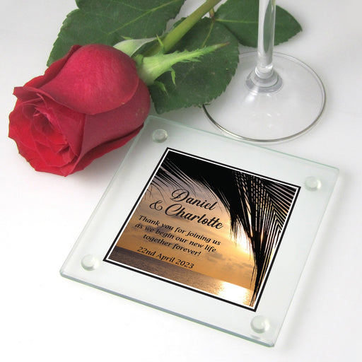 Personalised glass coaster printed for wedding guests