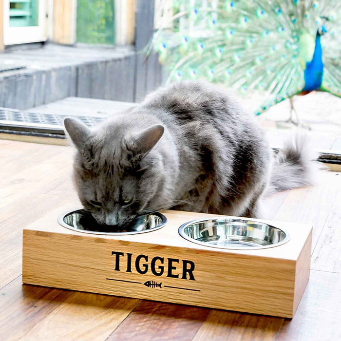 custom artwork Black Printed Timber Pet Feeding Station with Stainless Steel Pet Bowls