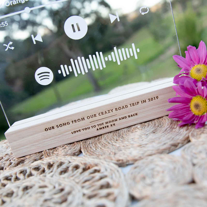 Printed A4 Acrylic Spotify Song Code Plaque with Engraved Wooden Base