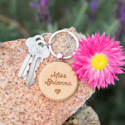 Custom Engraved Round Wood Keyring Christmas Teacher's Present