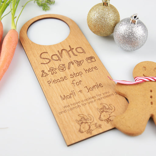 Personalised Engraved Santa Please Stop Here Christmas Wooden Door Hanger