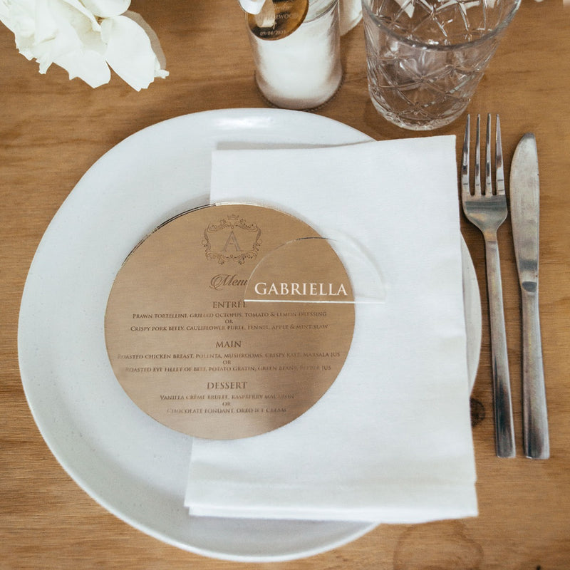 Engraved Acrylic Semi Circle Wedding Place Card