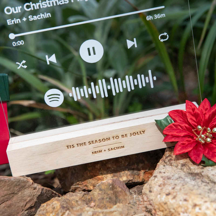 Printed A4 Acrylic Spotify Christmas Playlist Code Plaque with Engraved Wooden Base