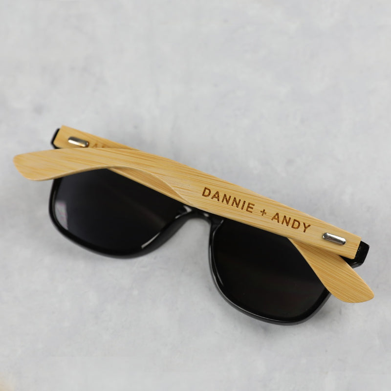 Custom Designed Engraved Wooden Wedding Sunglasses Bomboniere