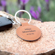 Custom Artwork Engraved Tan Leather Keyring Teacher's Christmas Present