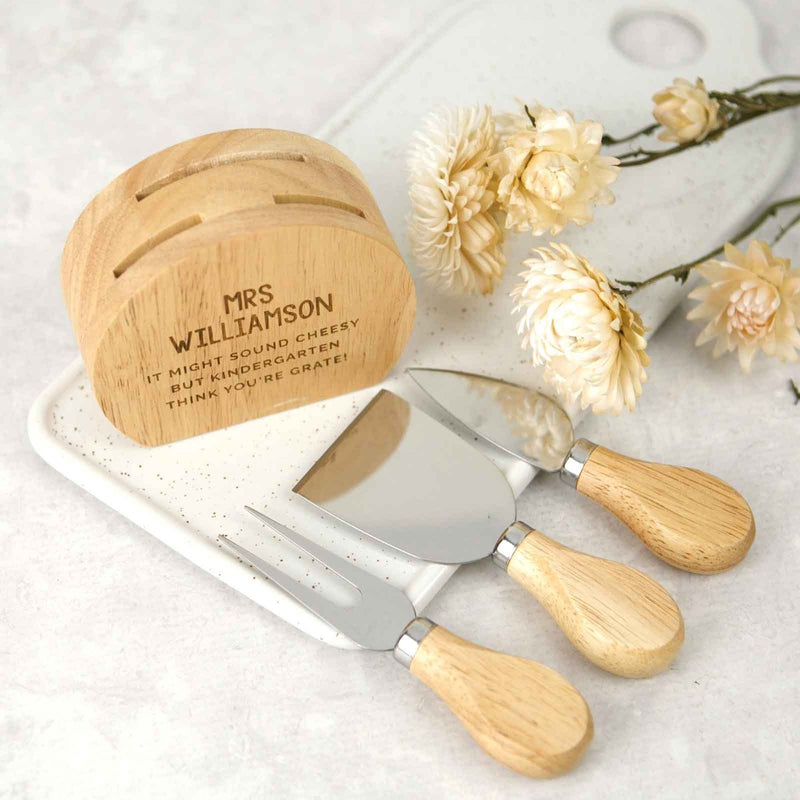 Custom Designed Engraved Teacher Wooden Cheese Knife Set Christmas Gift