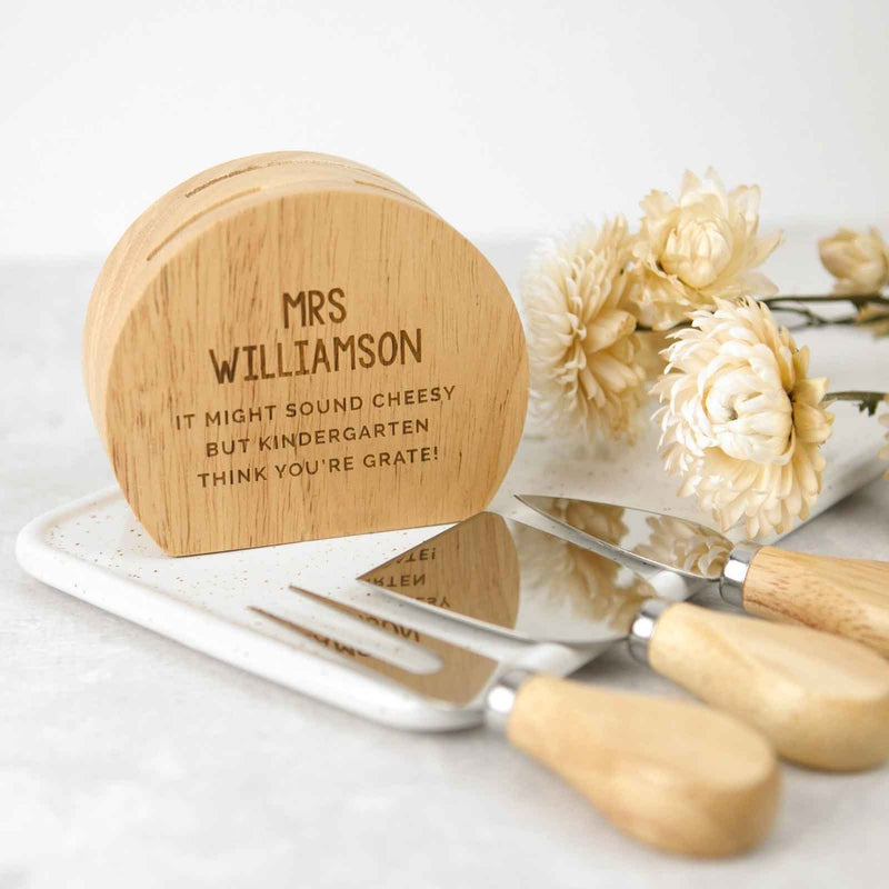 Custom Artwork Engraved Teacher Wooden Cheese Knife Set Christmas Present
