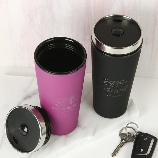 Custom Designed Engraved Mother’s Day Pink & Black Thermo Travel Mug Present