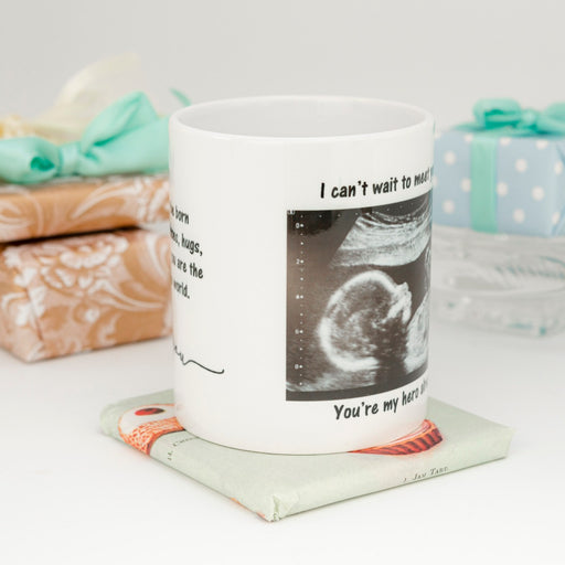 Printed Baby Ultrasound Photo & Personalised Message Announcement Coffee Mug 325ml