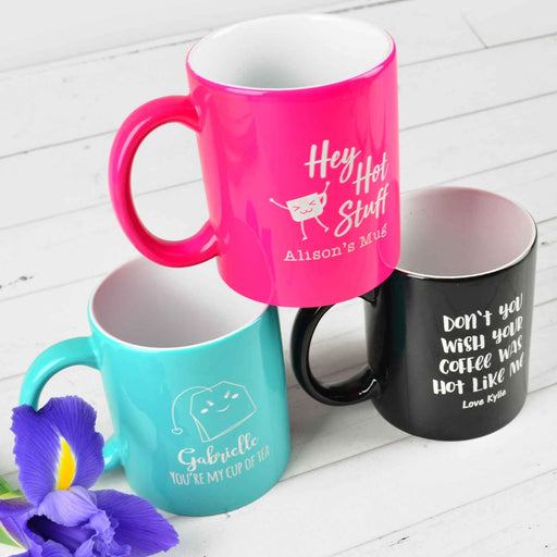 Customised Engraved Aqua, Pink and Black Valentine's Day Coffee Mug Present