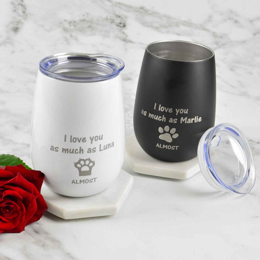 Customised Engraved Black and White Stainless Steel Stemless Wine Sipper with Lid Valentine's Day Gift