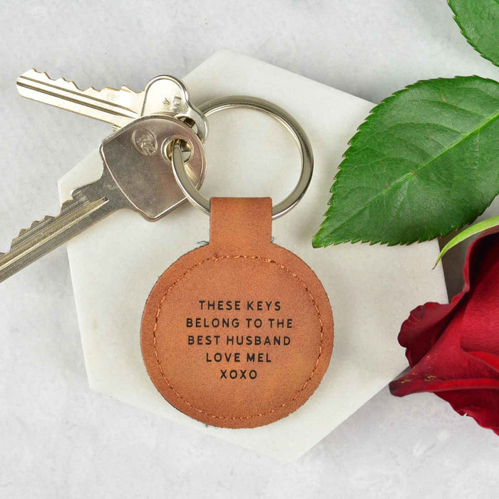 Personalised Engraved Valentine's Day Tan Leatherette Keyring Present